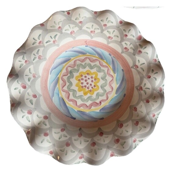 MacKenzie Childs Keukenhof, Stoke Gabriel, Aurora, 9" Ruffled Plate Set Of 3 - Picture 3 of 4